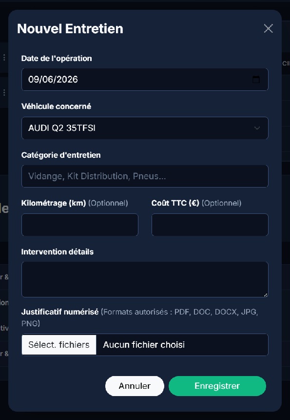 Interface de saisie d'un entretien